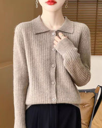 Wool Cardigan Polo Collar Knit Sweater
