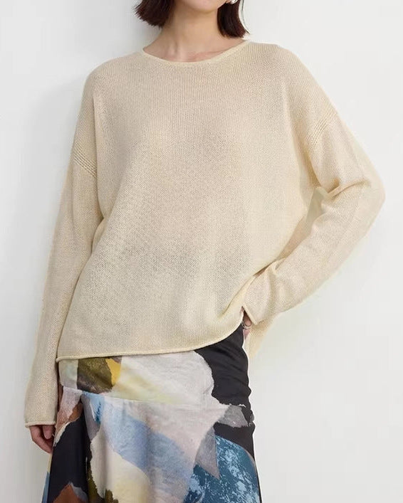 Crew-Neck Long-Sleeve Knitted T-Shirt