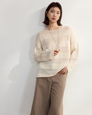 Loose-Fitting Striped Slightly Sheer Knit T-Shirt