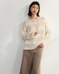 Loose-Fitting Striped Slightly Sheer Knit T-Shirt