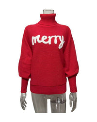 High-Neck Batwing Sleeve Christmas Knit Sweater