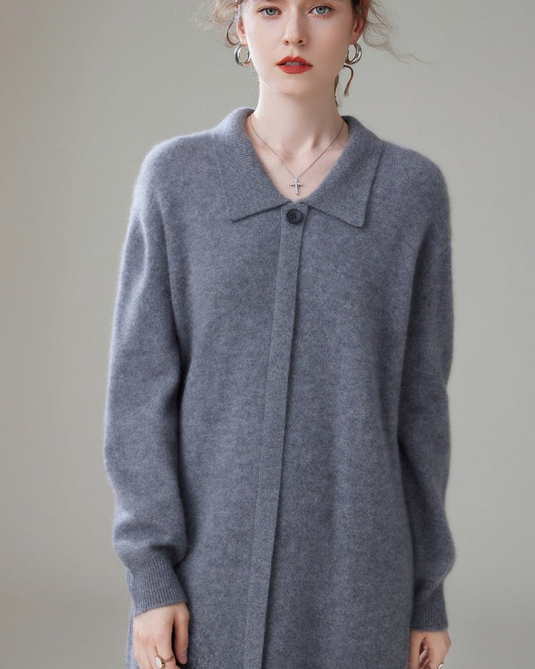 Cashmere Polo Collar Knitted Loose Long Dress