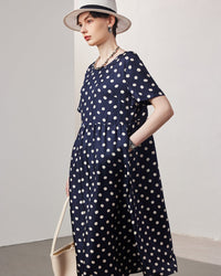 Loose-Fitting Short-Sleeve Silk Dress
