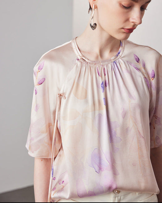 Loose-Fitting Breathable Satin Silk T-Shirt