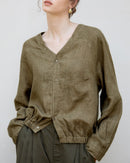 Linen V-Neck Long-Sleeved Shirt