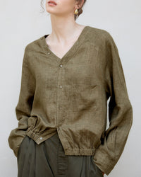Linen V-Neck Long-Sleeved Shirt
