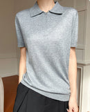 Thin Short-Sleeved Collared Sweater