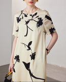 Loose-Fit Straight-Cut Short-Sleeve Silk Dress