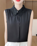 Stylish Lapel Sleeveless Satin Vest