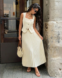 Fashionable Solid Color Sleeveless Dress Set