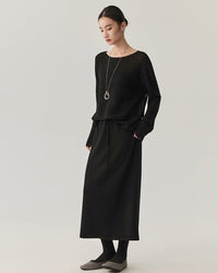 High-Waisted Stretch Wool Skirt