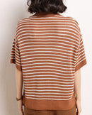 Casual Short-Sleeve Striped Wool Sweater