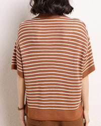 Casual Short-Sleeve Striped Wool Sweater