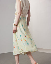 Crepe Print Silk Midi Skirt