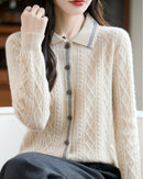 Pure Wool Polo Shirt With Collar Short Style