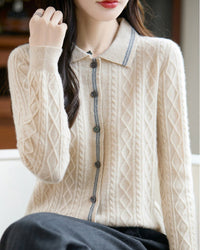 Pure Wool Polo Shirt With Collar Short Style