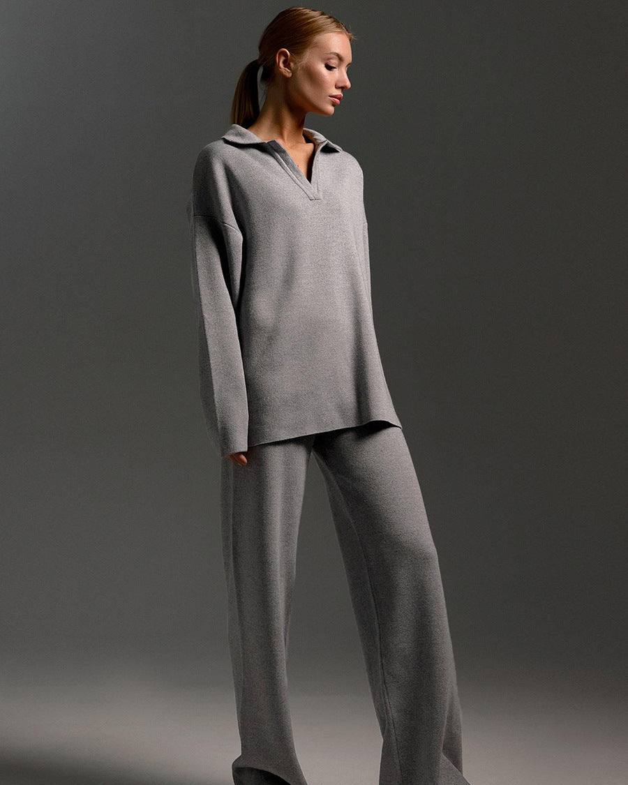Polo Neck Sweater & Wide Leg Pants Set