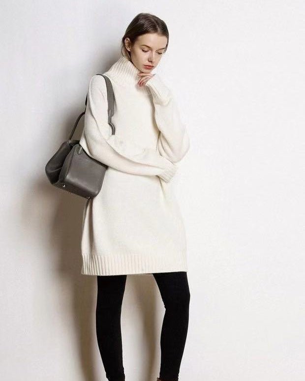 Cashmere Mid-Length Loose-Fitting Turtleneck Sweater