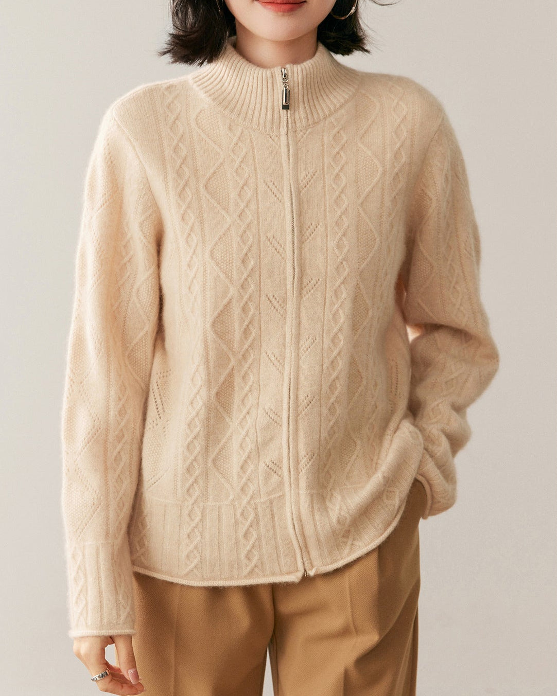 Cashmere Zipper Knit Coat