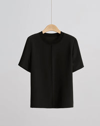 Crew Neck Loose-Fit Pleated T-Shirt