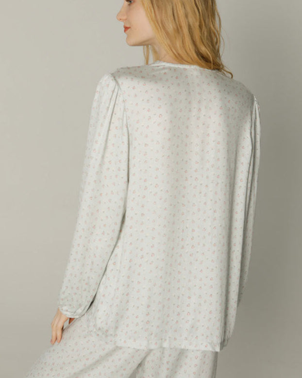 Long-sleeved Shirt & Pants Satin Pajamas Set