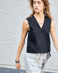 Linen V-Neck Sleeveless Tie-Front Vest