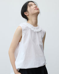 Ruffled V-Neck Button-Down Shirt