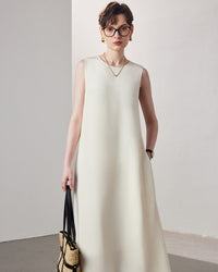 Women's A-line silk lining dress featuring a sleeveless vest silhouette and crafted from luxurious 30-mmi heavy mulberry silk for a structured drape.