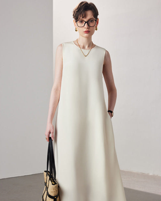 A-Line Sleeveless Silk Dress