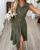 Casual Retro Style Sleeveless Collared Dress