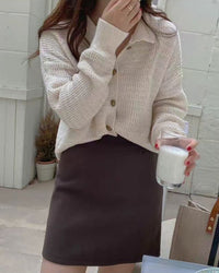 Wool Cardigan Polo Collar Sweater