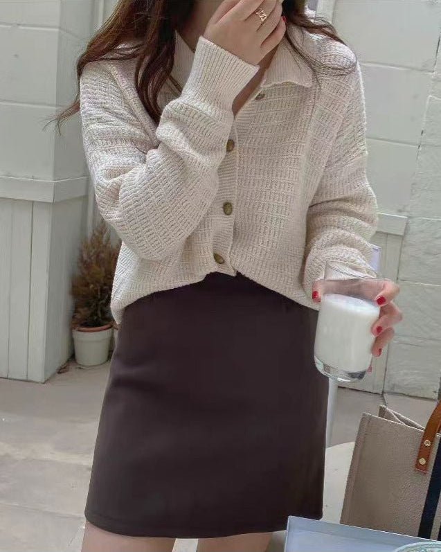 Wool Cardigan Polo Collar Sweater