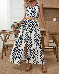 French Holiday Style Sleeveless Slit Dress