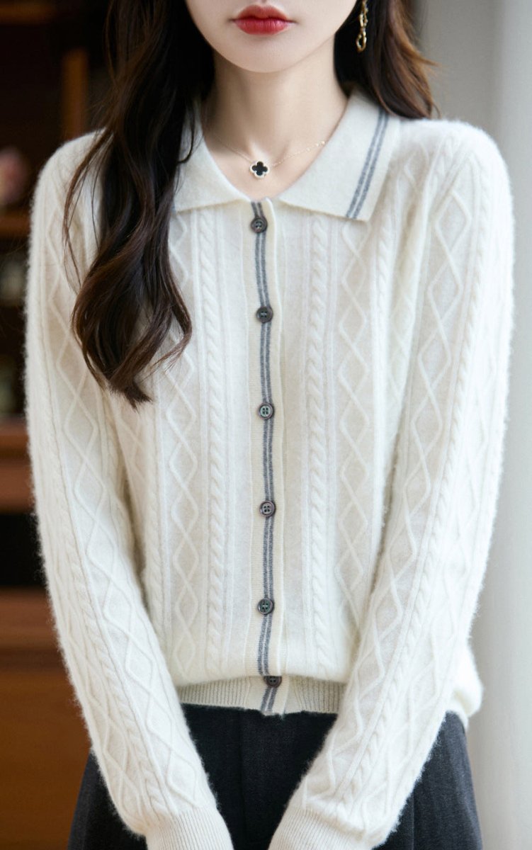 Pure Wool Polo Shirt With Collar Short Style