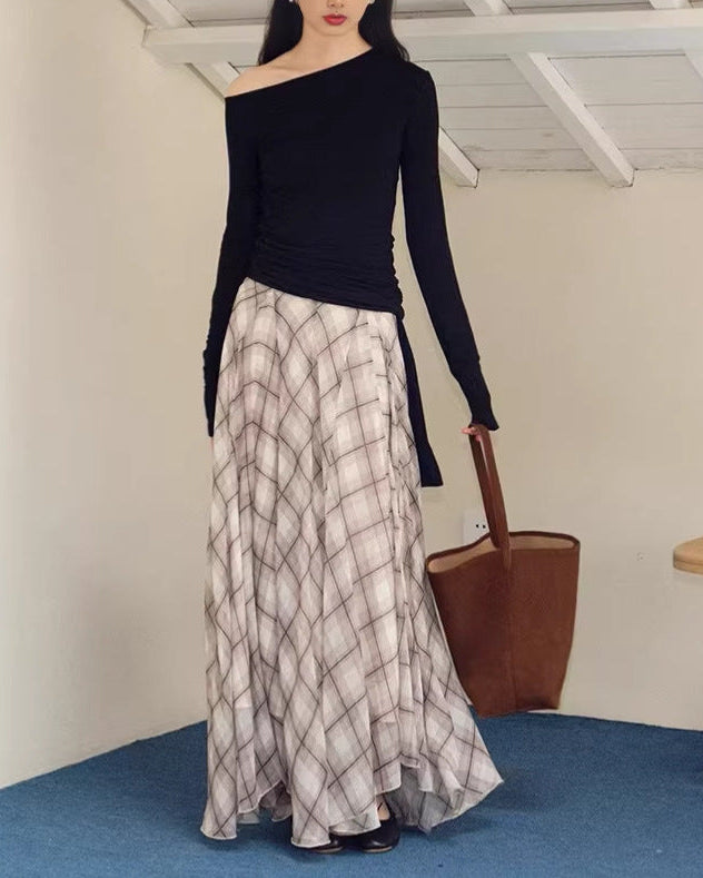Irregular Plaid Skirt