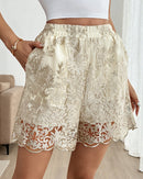 Luxury Lace High-Waisted Embroidered Shorts