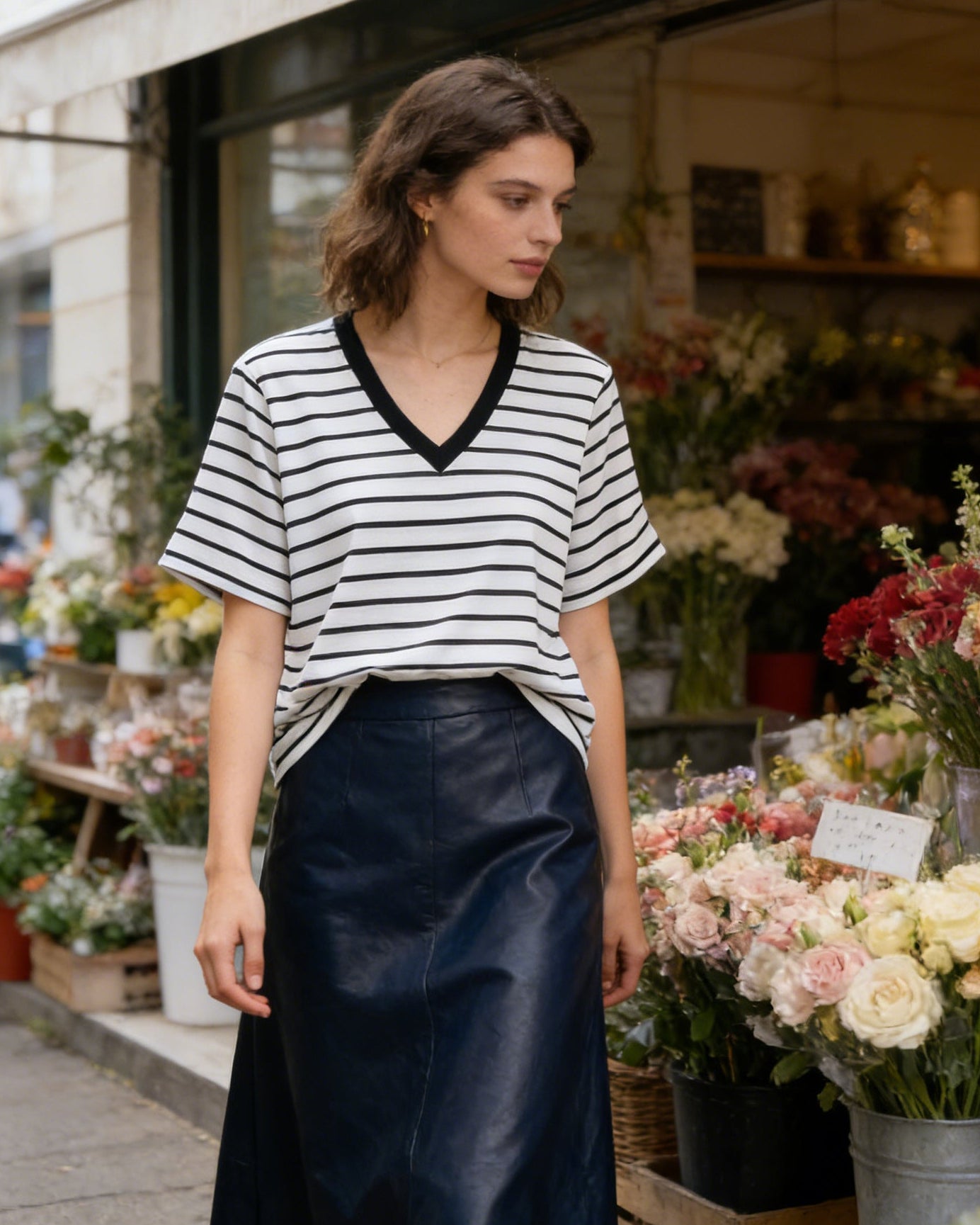 Loose-Fit Striped V-Neck T-Shirt