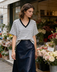 Loose-Fit Striped V-Neck T-Shirt