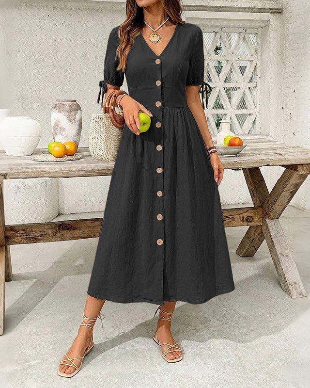 Ruched Waist Casual Midi Dress