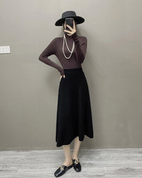High-Waisted Soft A-Line Cashmere Skirt