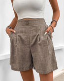 Solid-Color High-Waisted Straight-Leg Shorts