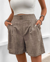 Solid-Color High-Waisted Straight-Leg Shorts