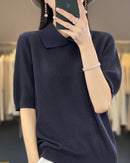 Loose-Fit Short-Sleeve Polo Sweater