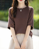 Stylish Plus-Size Mid-Sleeve Knitted Sweater
