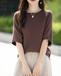 Stylish Plus-Size Mid-Sleeve Knitted Sweater