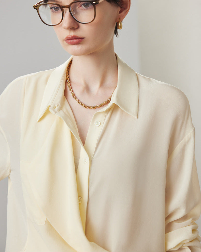Simple Solid Color Silk Shirt