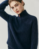 Cashmere Half-Zip Cable Knit Loose Sweater