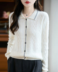 Pure Wool Polo Shirt With Collar Short Style