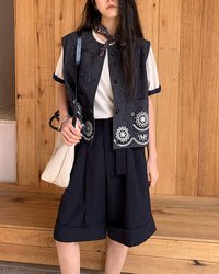 Loose-Fitting High-Waisted Tie-Up Shorts
