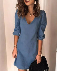 Elevate your warm-weather wardrobe with our puff sleeve denim mini dress.